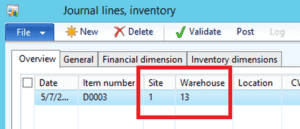 journal lines inventory dynamics ax