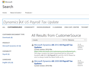 downloading dynamics ax payroll tax update