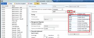GL setup main account applicable company dynamics ax