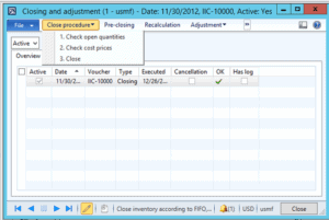 close procedure check cost prices dynamics ax