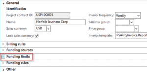 funding limits tab dynamics ax 2012
