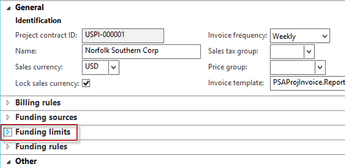 funding limits tab dynamics ax 2012