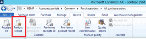 generate product receipt dynamics ax 2012