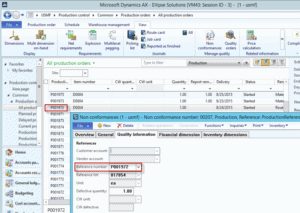Dynamics AX Quality Information Tab