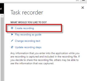 Create a recording task recorder Dynamics 365