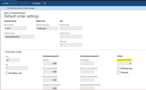 default order settings in dynamics ax