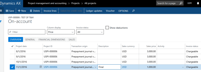 project management and accounting d365