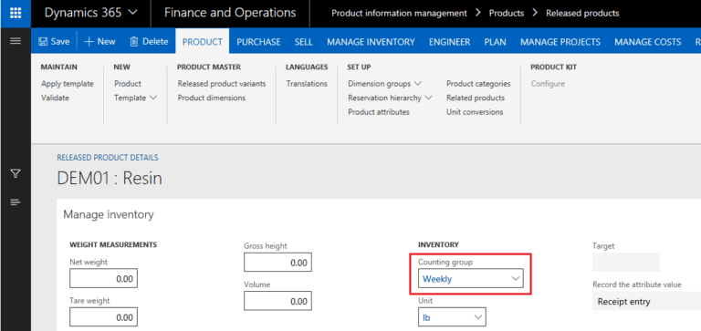 Manage inventory tab dynamics 365