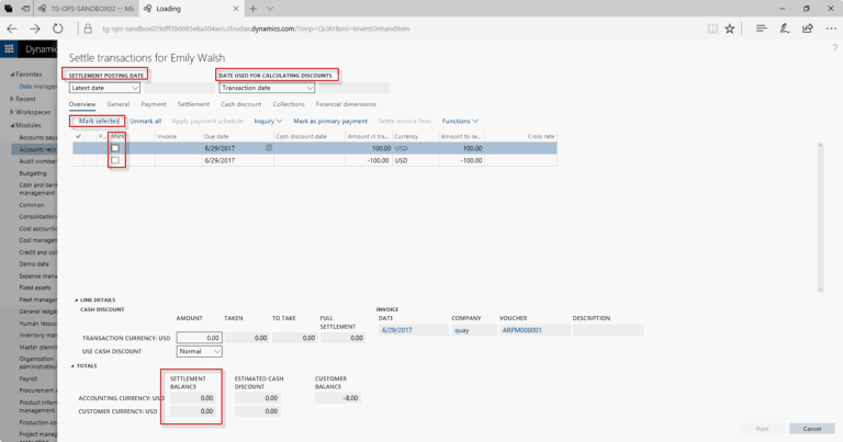 Transaction Settlement Dynamics 365