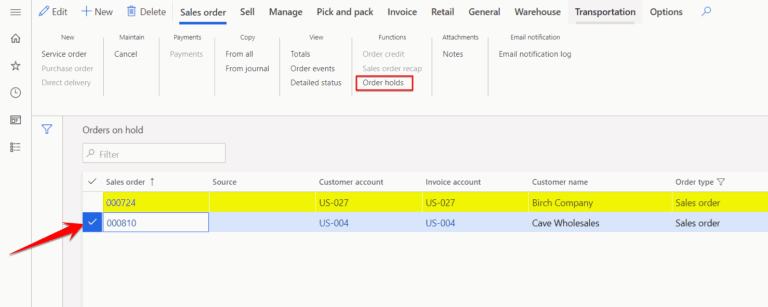 order hold active form dynamics 365