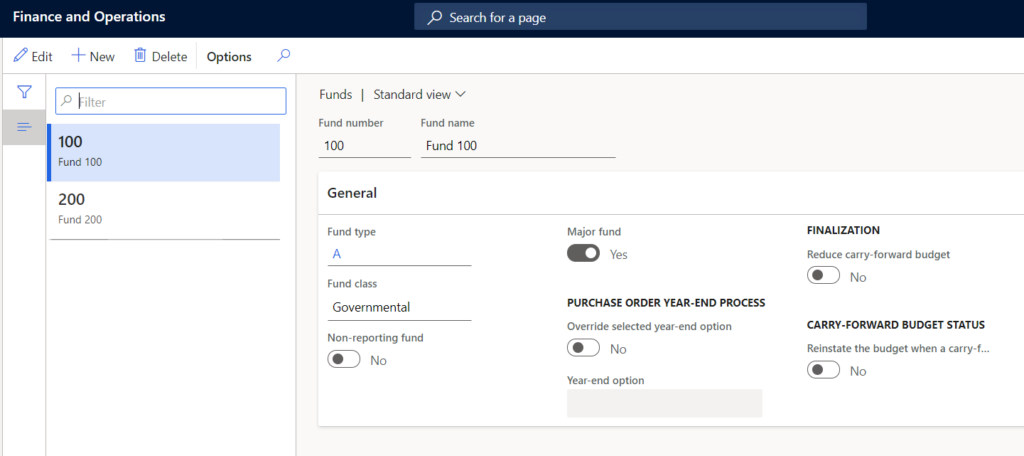 dynamics 365 general ledger funds