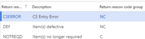 return reason codes dynamics 365